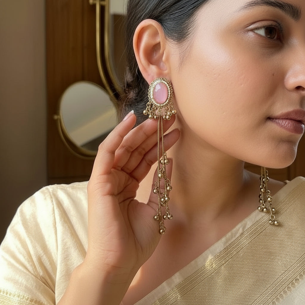 Vintage Pearl Tassel Drop Earrings for Women
