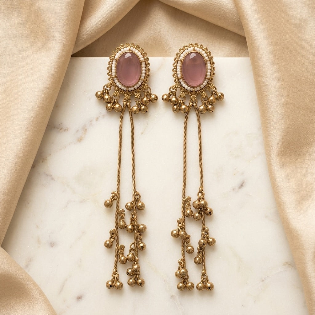 Vintage Pearl Tassel Drop Earrings for Women