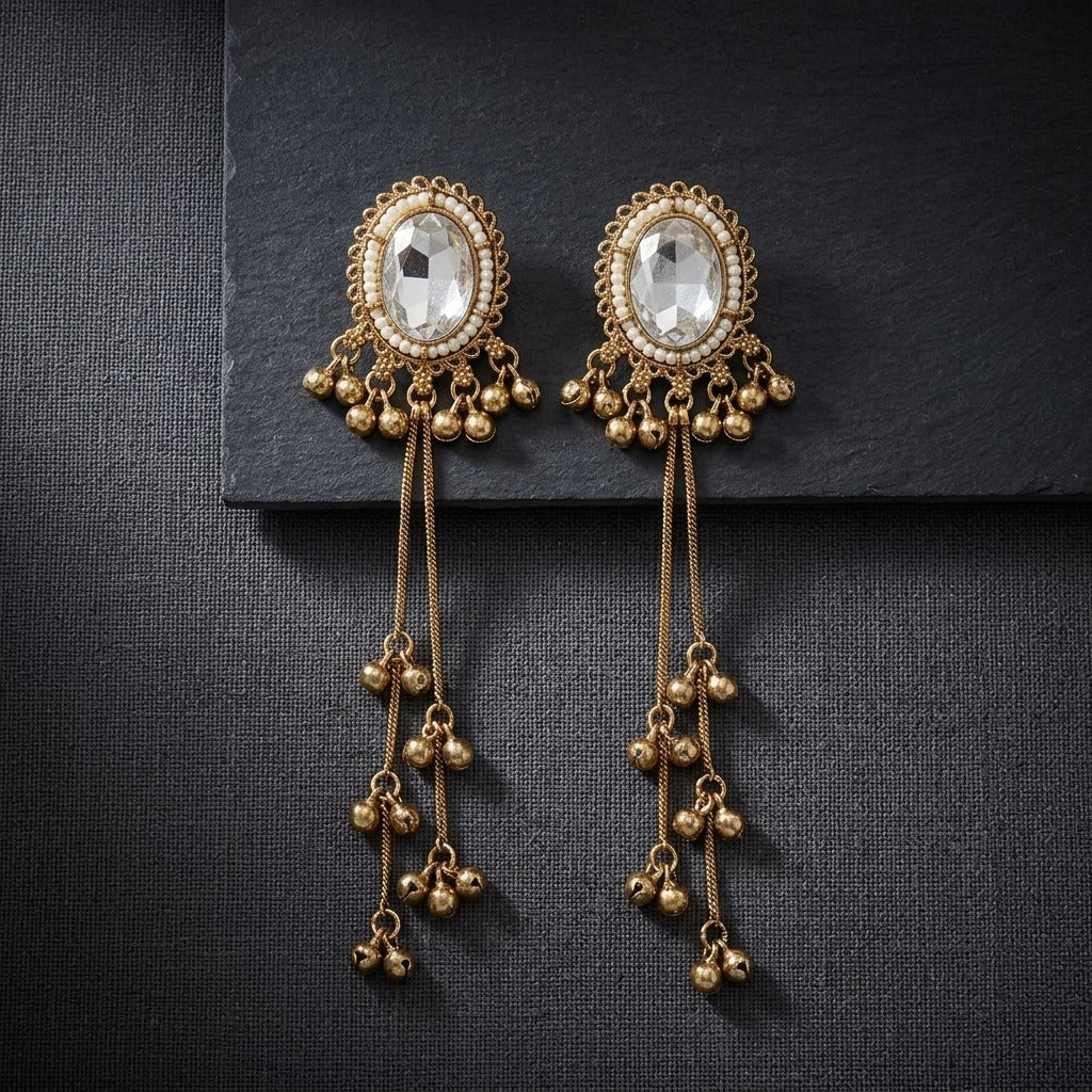 Vintage Pearl Tassel Drop Earrings for Women