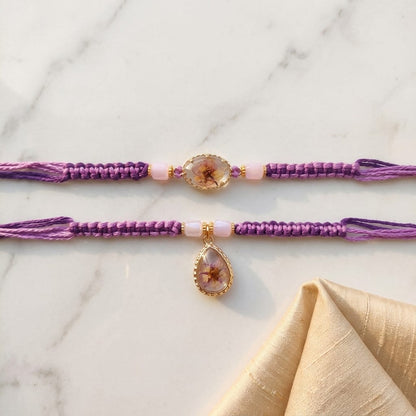 Royal Rasin Pressed Flower Macrame Bhaiya Bhabi Rakhi