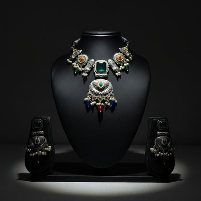 Premium Oxidised German Silver Necklace Set with Earrings