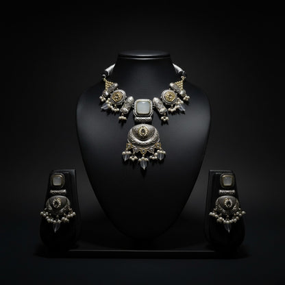 Premium Oxidised German Silver Necklace Set with Earrings