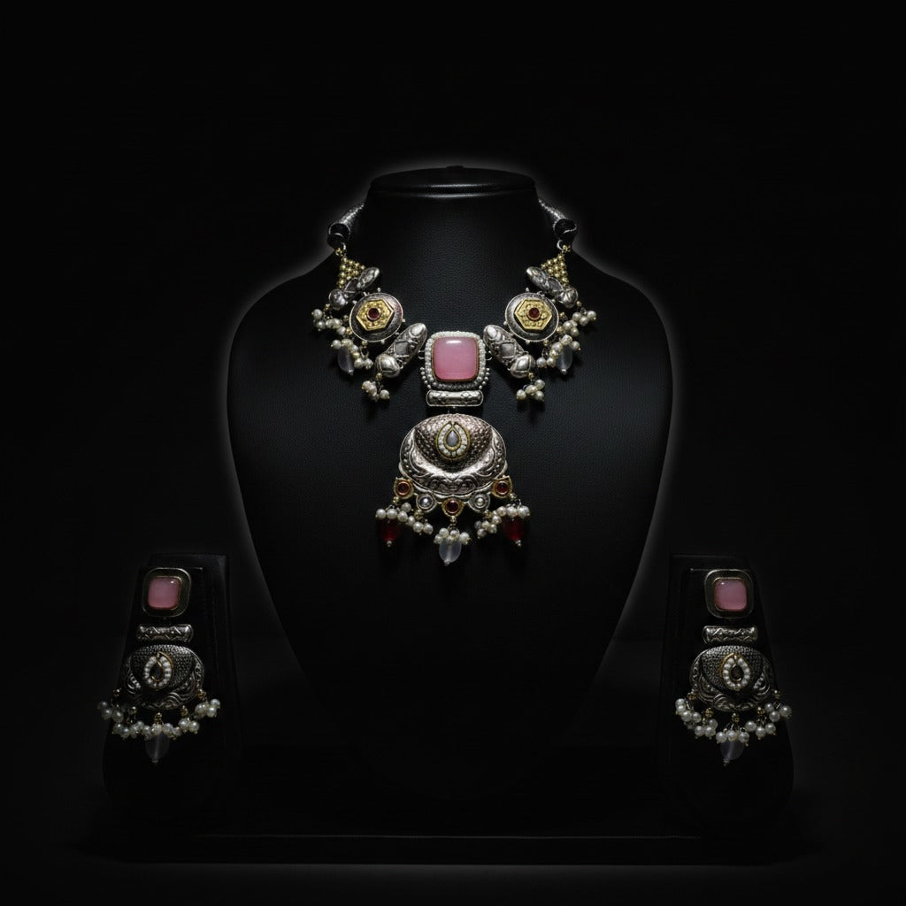 Premium Oxidised German Silver Necklace Set with Earrings
