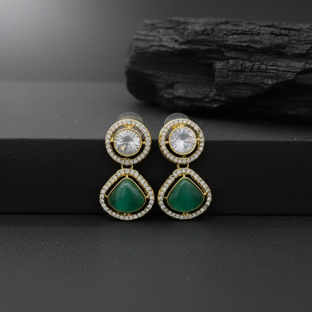Luxury Dual Stone Drop Earrings for Women | Lady Zone