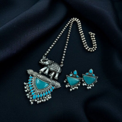 German Silver Elephant Pendant Necklace Set for Women | Lady Zone