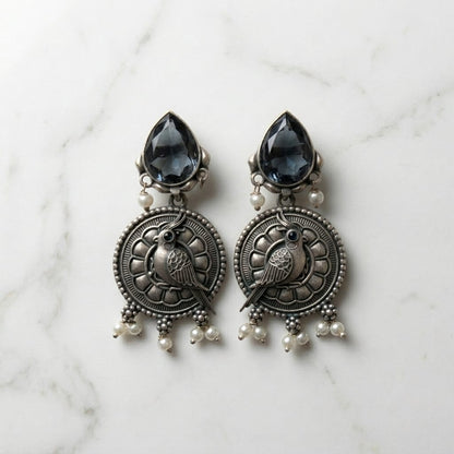 German Silver Bird Charm Pearl Drop Earrings for Women | Lady Zone