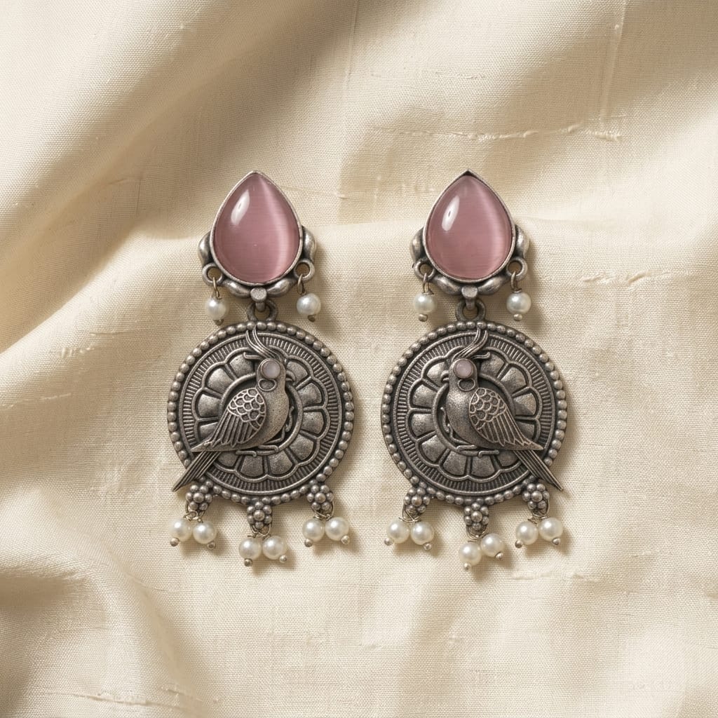 German Silver Bird Charm Pearl Drop Earrings for Women | Lady Zone