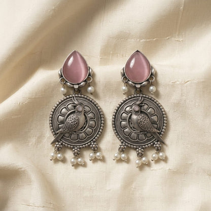 German Silver Bird Charm Pearl Drop Earrings for Women | Lady Zone