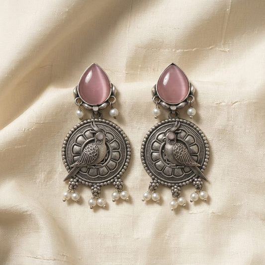 German Silver Bird Charm Pearl Drop Earrings for Women | Lady Zone