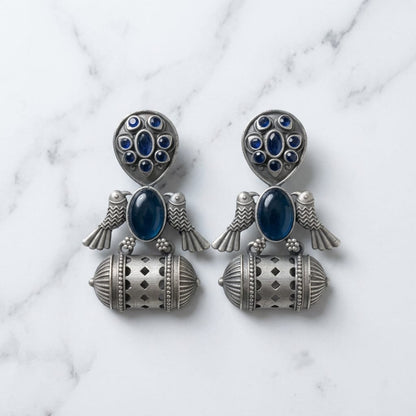 German Silver Bird Motif Lantern Drop Earrings for Women | Lady Zone