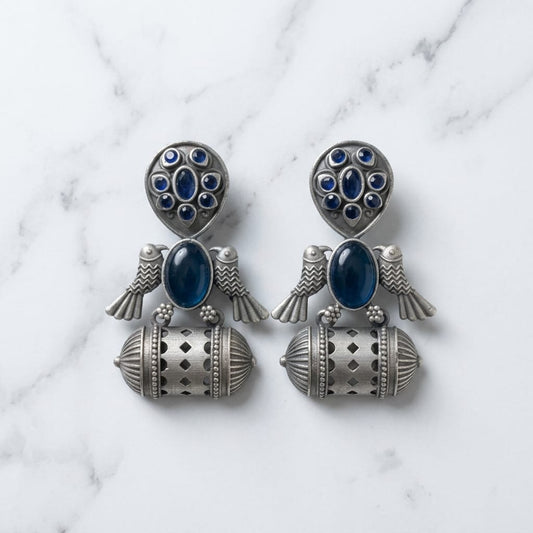 German Silver Bird Motif Lantern Drop Earrings for Women | Lady Zone