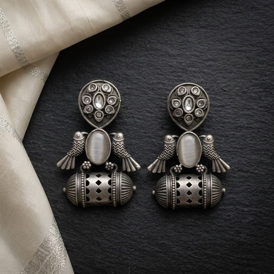 German Silver Bird Motif Lantern Drop Earrings for Women | Lady Zone