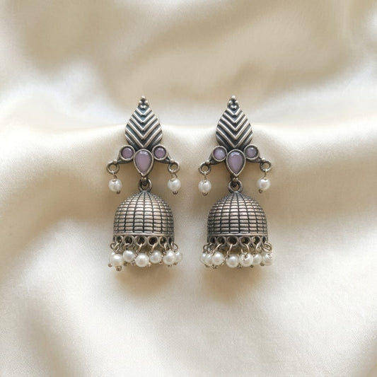 German Silver Pearl Dome Jhumka Earrings for Women | Lady Zone