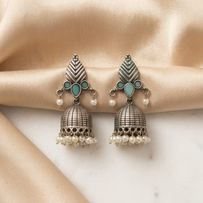 German Silver Pearl Dome Jhumka Earrings for Women | Lady Zone