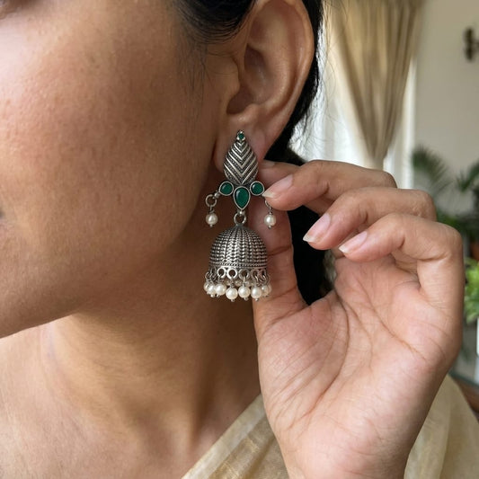 German Silver Pearl Dome Jhumka Earrings for Women | Lady Zone