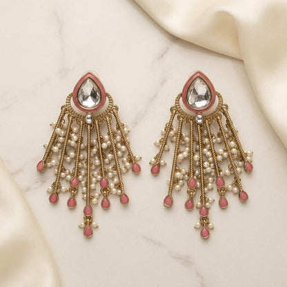 Gold Plated Kundan Pearl Tassel Earrings for Women | Lady Zone