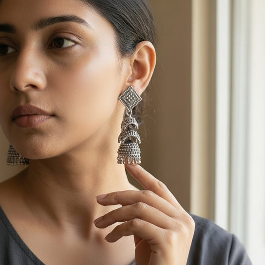 Oxidized Layered Jhumka Earrings for Women | Lady Zone