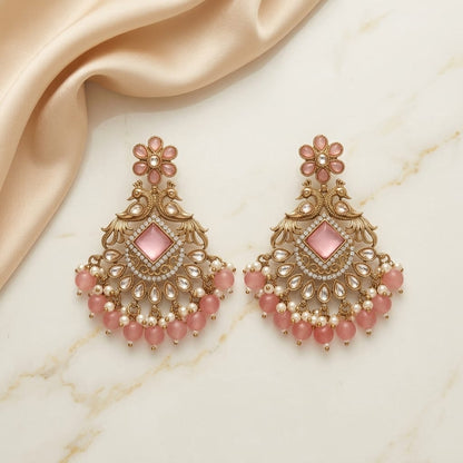 Royal Antique Kundan Peacock Chandelier Earrings