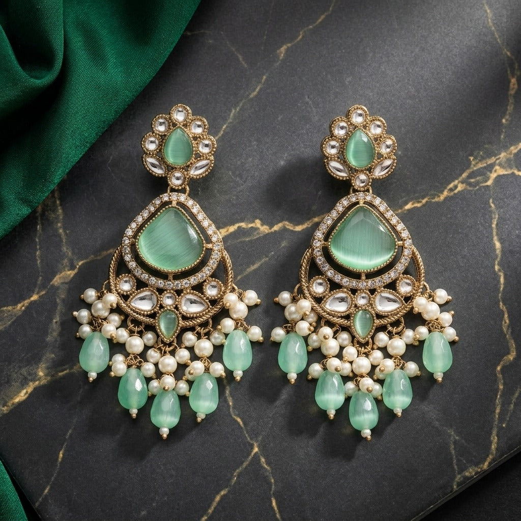 Crimson & Pearl Chandbali Earrings