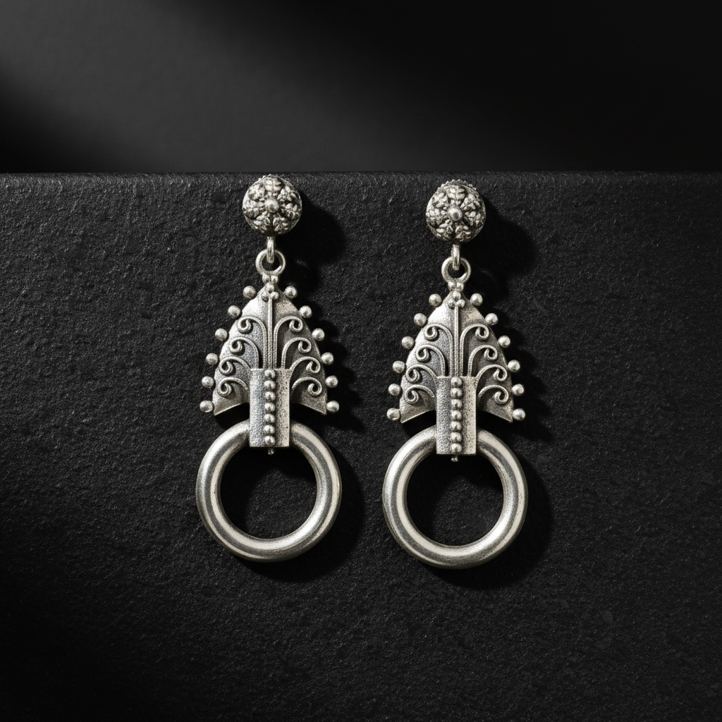 Oxidised German Silver Ring Drop Earrings | Lady Zone