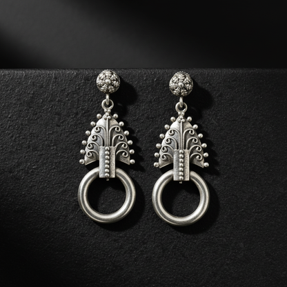 Oxidised German Silver Ring Drop Earrings | Lady Zone