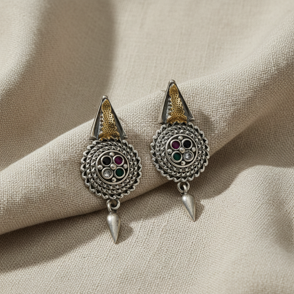 Traditional German Silver Tribal Stud Earrings for Women | Lady Zone