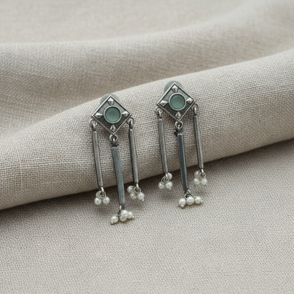 German Silver Pearl Tassel Earrings for Women | Lady Zone