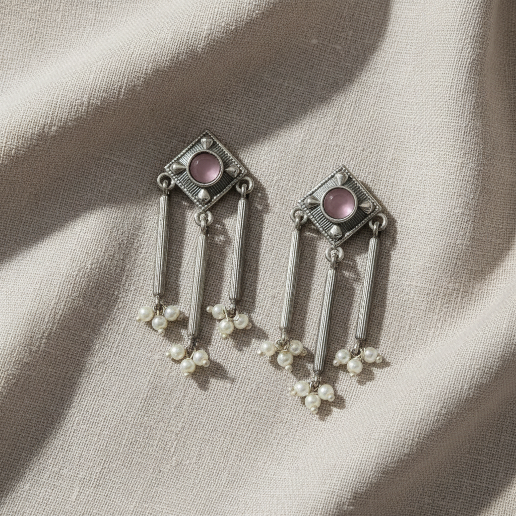 German Silver Pearl Tassel Earrings for Women | Lady Zone