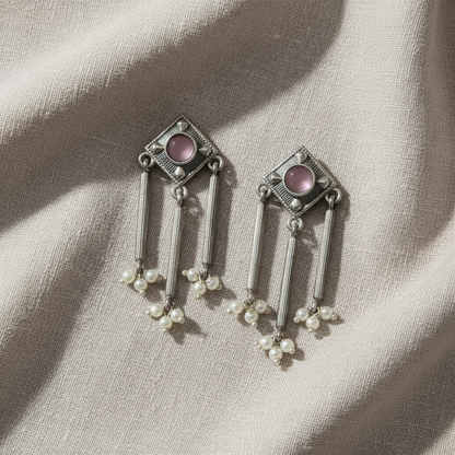 German Silver Pearl Tassel Earrings for Women | Lady Zone