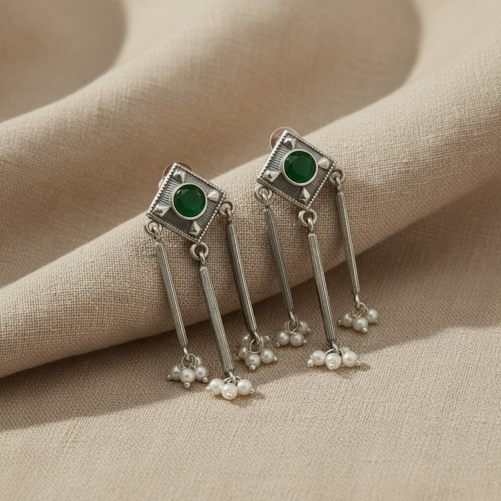 German Silver Pearl Tassel Earrings for Women | Lady Zone