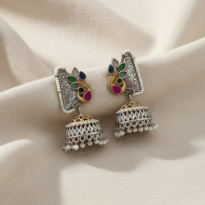 German Silver Peacock Jhumka Earrings for Women | Lady Zone