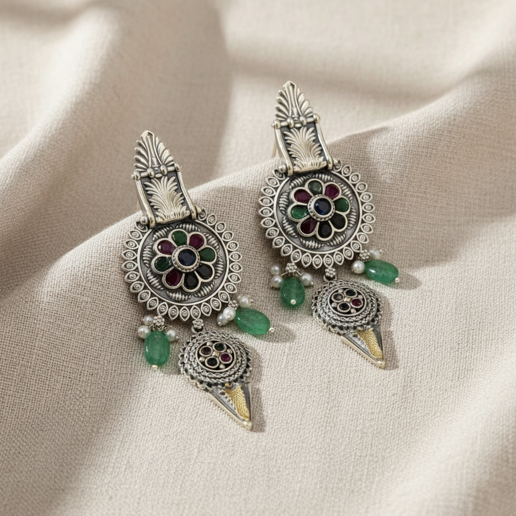 German Silver Floral Dangler Earrings for Women | Lady Zone