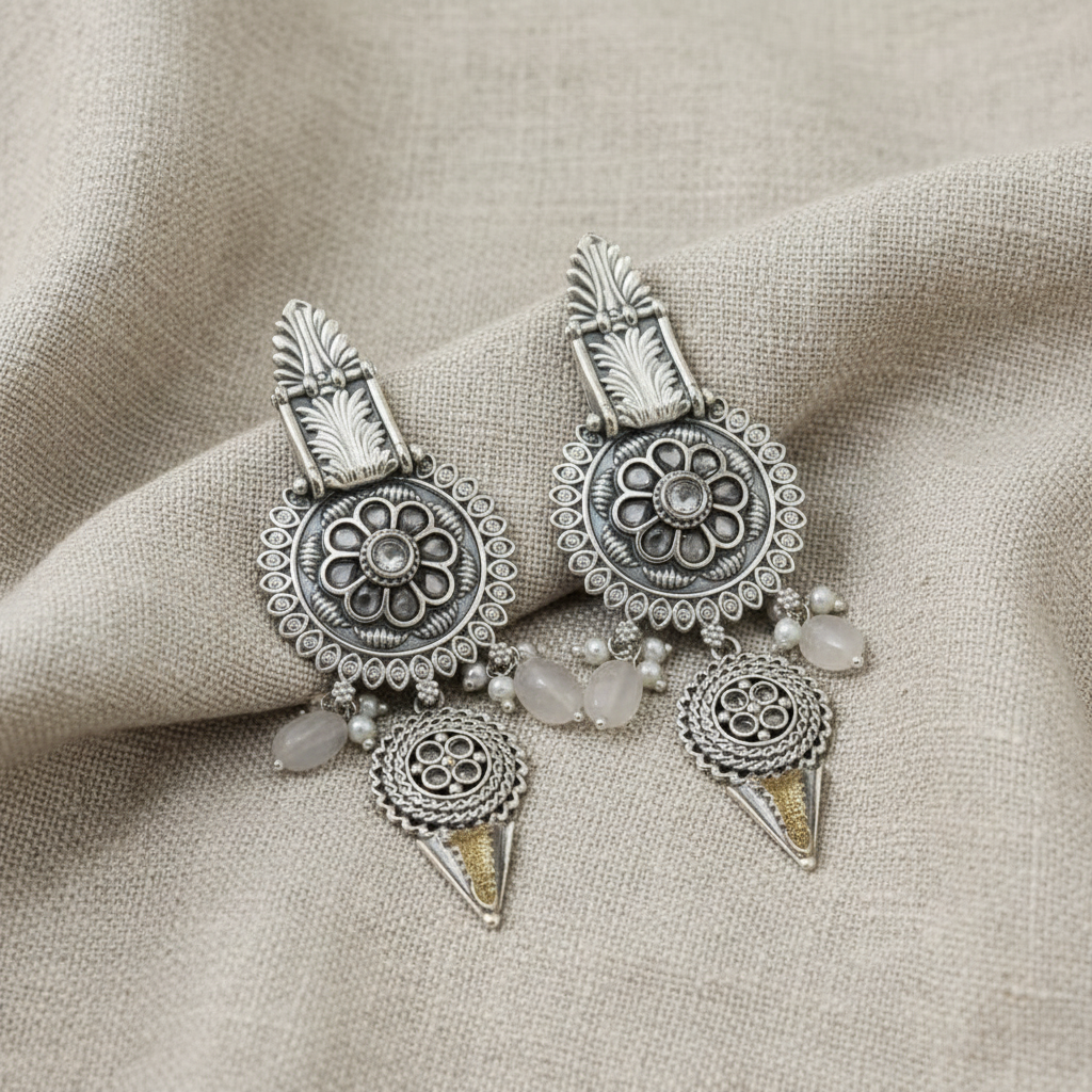 German Silver Floral Dangler Earrings for Women | Lady Zone