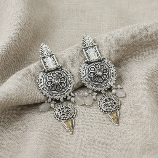 German Silver Floral Dangler Earrings for Women | Lady Zone