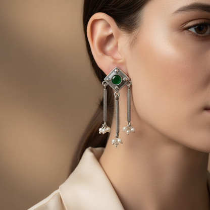 German Silver Pearl Tassel Earrings for Women | Lady Zone