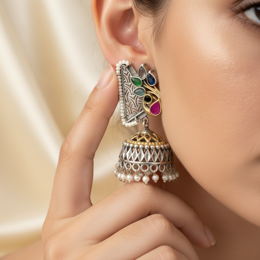 German Silver Peacock Jhumka Earrings for Women | Lady Zone