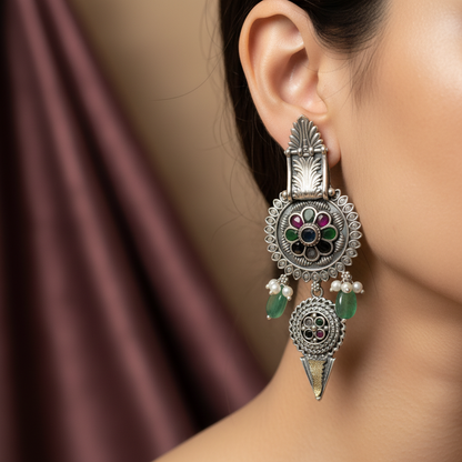 German Silver Floral Dangler Earrings for Women | Lady Zone