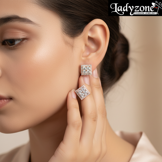 Classic Square Diamond-Look Stud Earrings