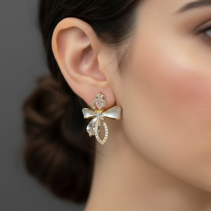 Elegant Bow Design Crystal Earrings