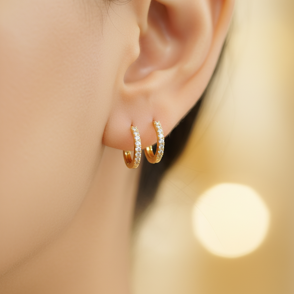Small Crystal Studded Hoop Earrings