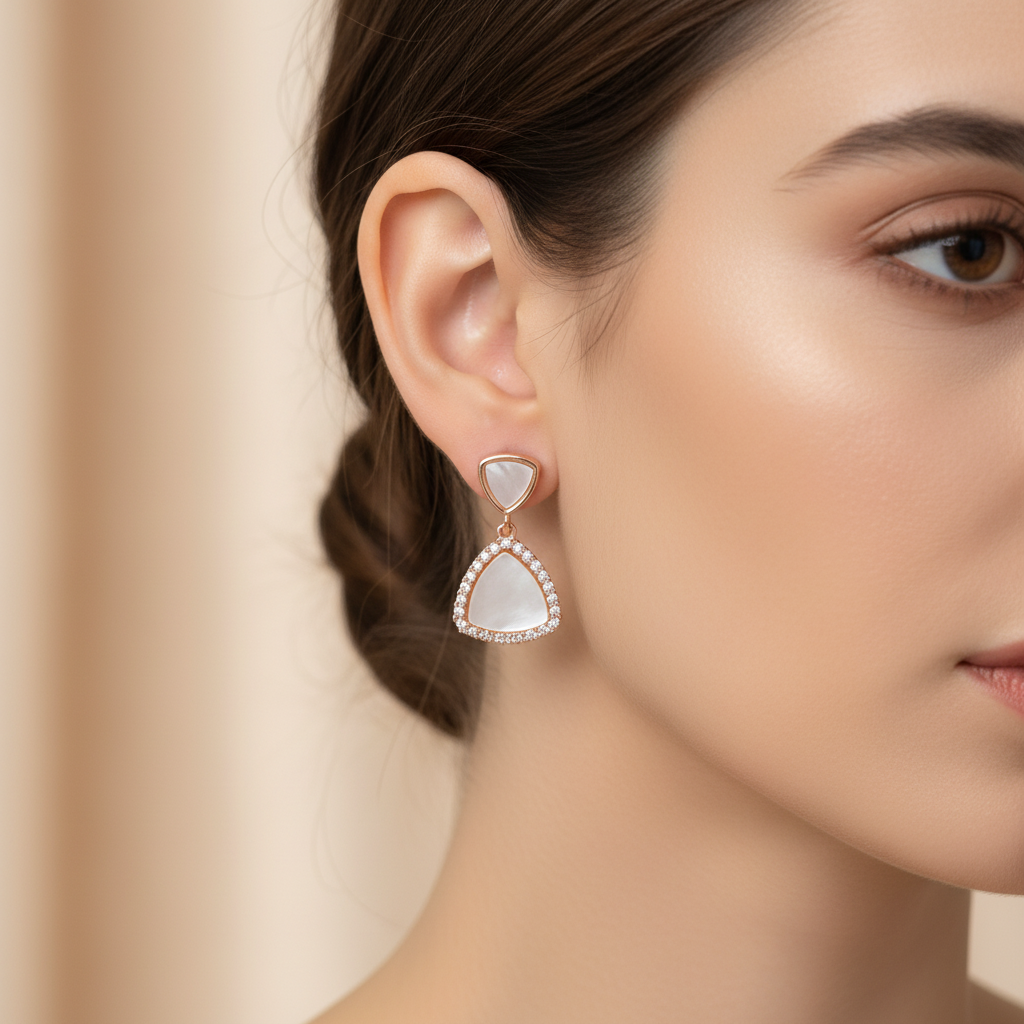 Gold Finish Mother of Pearl Dangle Earrings