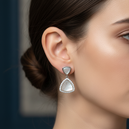 Gold Finish Mother of Pearl Dangle Earrings