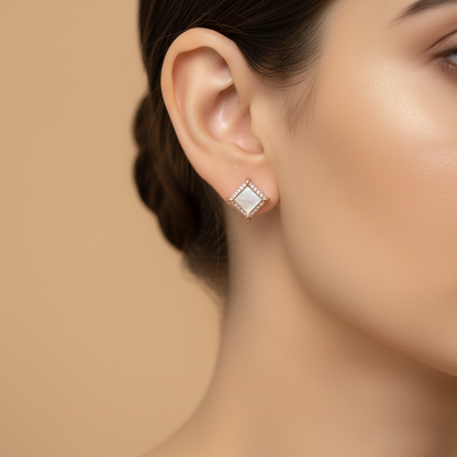 Minimal Gold Finish Mother of Pearl Stud Earrings