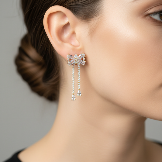 Crystal Bow Drop Earrings