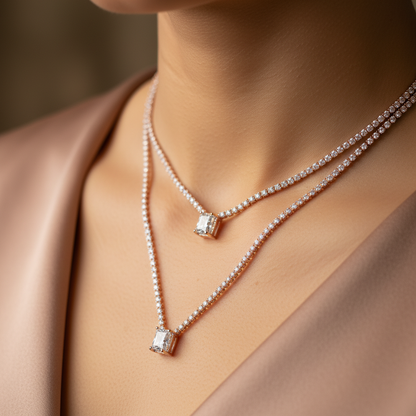 Elegant Rose Gold Layered Crystal Necklace