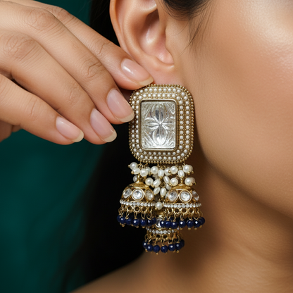 Royal Antique Kundan Pearl Jhumka Earrings