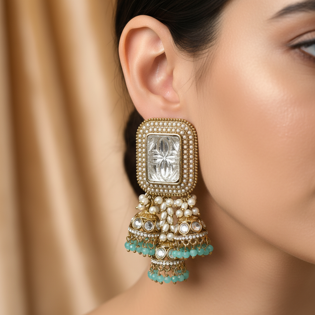 Royal Antique Kundan Pearl Jhumka Earrings