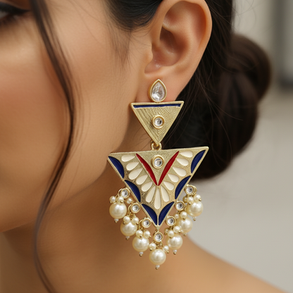 Royal Meenakari Triangle Pearl Drop Traditional Earrings