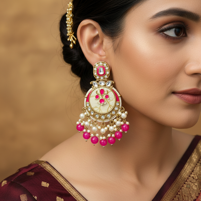 MOP With Pearl Kundan Chandbali Earrings