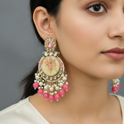 MOP With Pearl Kundan Chandbali Earrings